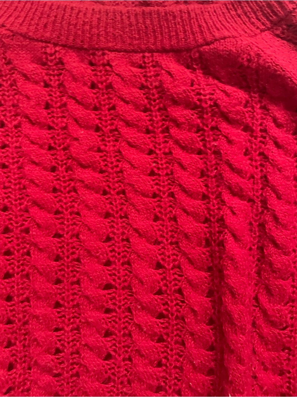 LOFT Bright Red Open-Knit Crewneck Sweater - Picture 4 of 7